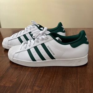Adidas superstars, green and white size 12